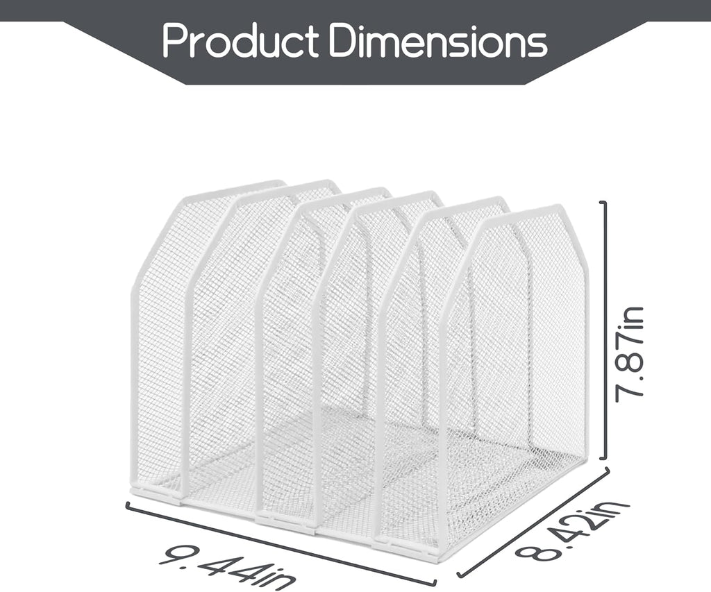 Adjustable Desk File Organizer,Detachable Office Folder Organizer,Compact Vertical Desk File Holder,Wrought Iron Paint,Suitable for Home, School, Office Classrooms (White - 5 grids)