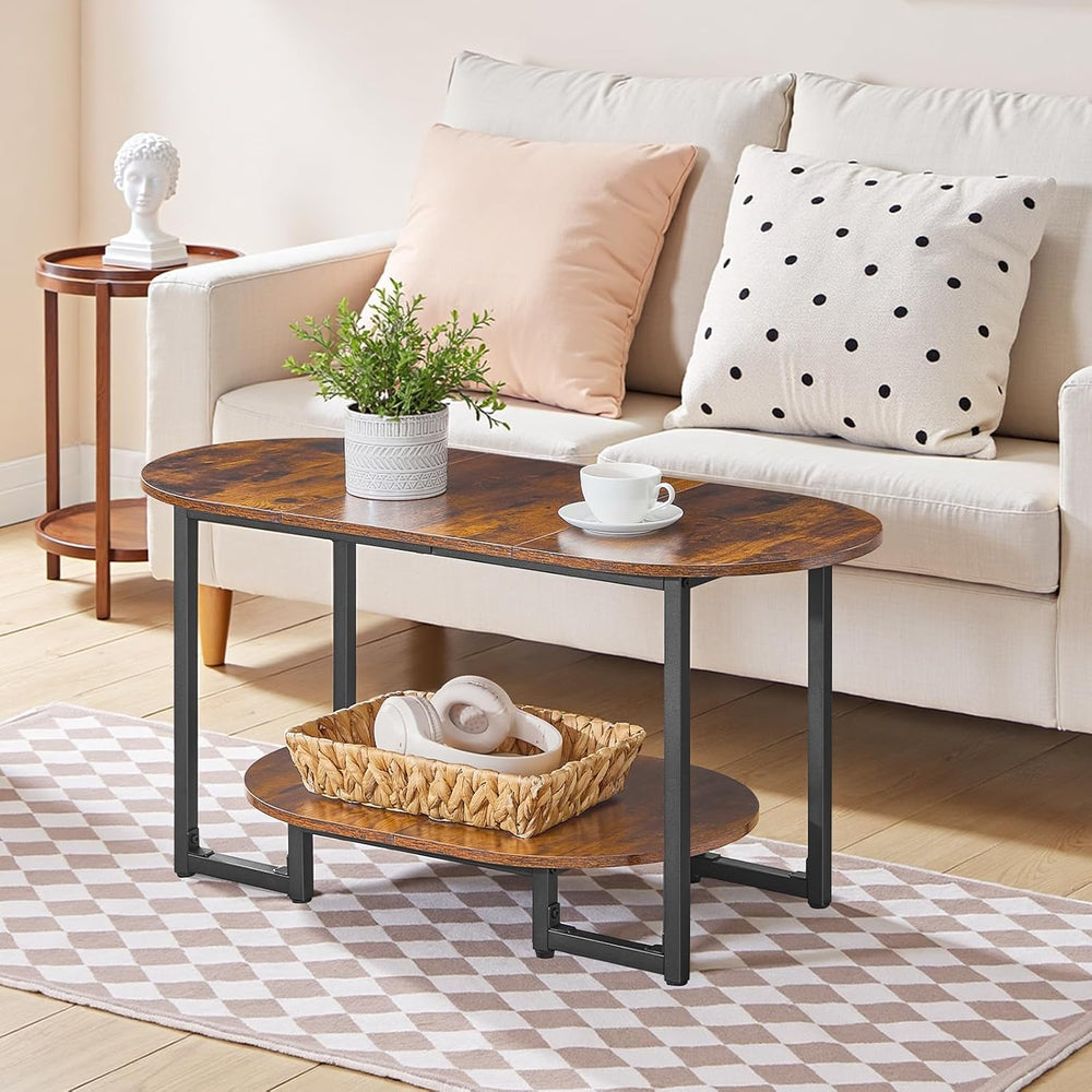 HOOBRO Coffee Table for Living Room, Oval Small Coffee Table with 2-Tier Open...