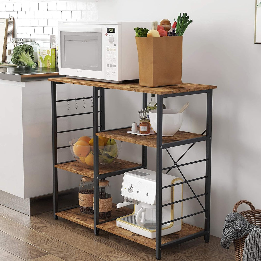 SogesPower Kitchen Baker's Rack, 3-Tier Microwave Stand Storage Rack with Different Height,Vintage Coffee Station with 5 Hooks,Organizer Workstation for Kitchen, Living Room and Corridor