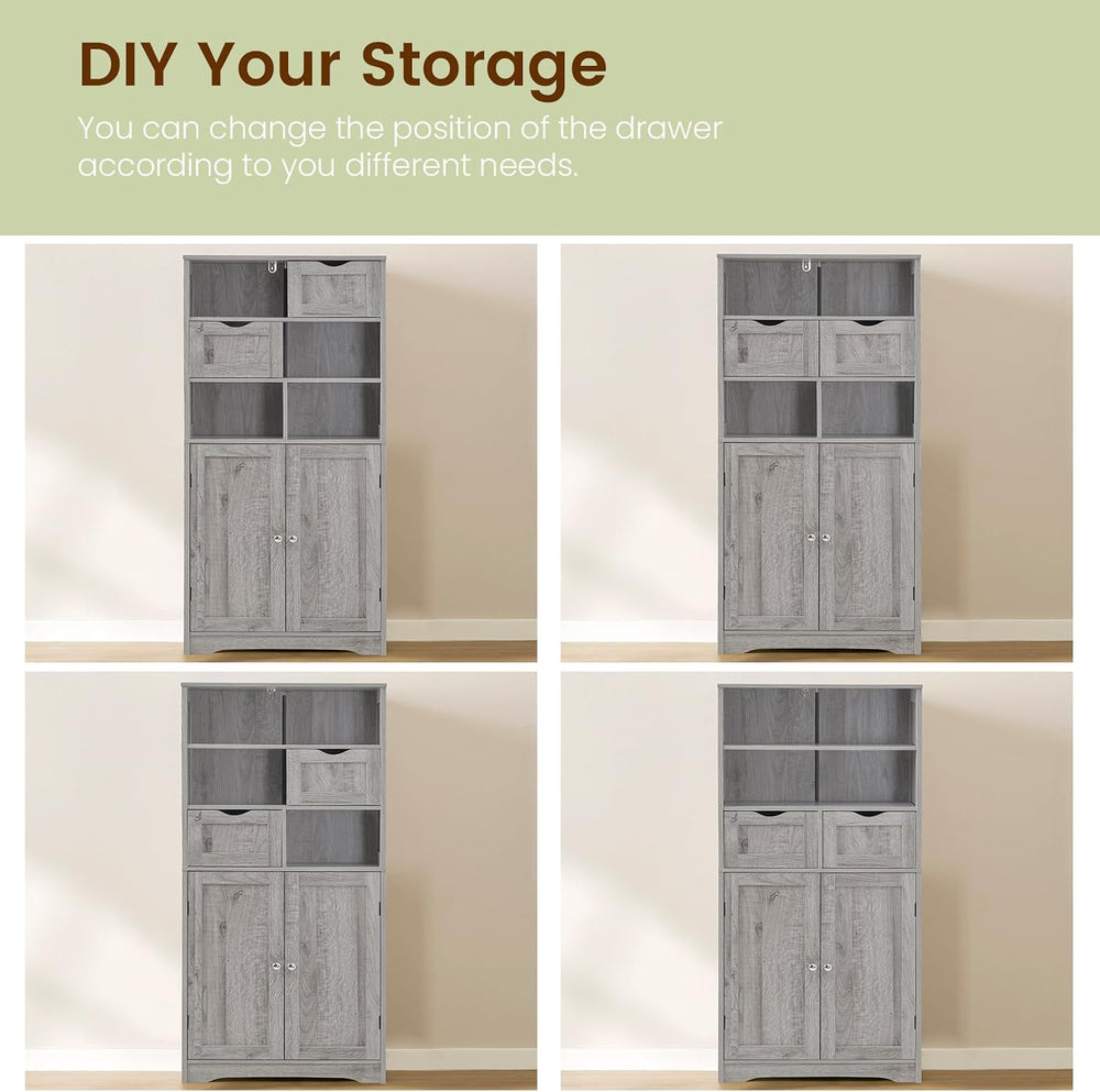 Iwell Storage Cabinet with 2 Drawers & Adjustable Shelf, Tall Bathroom Ca...