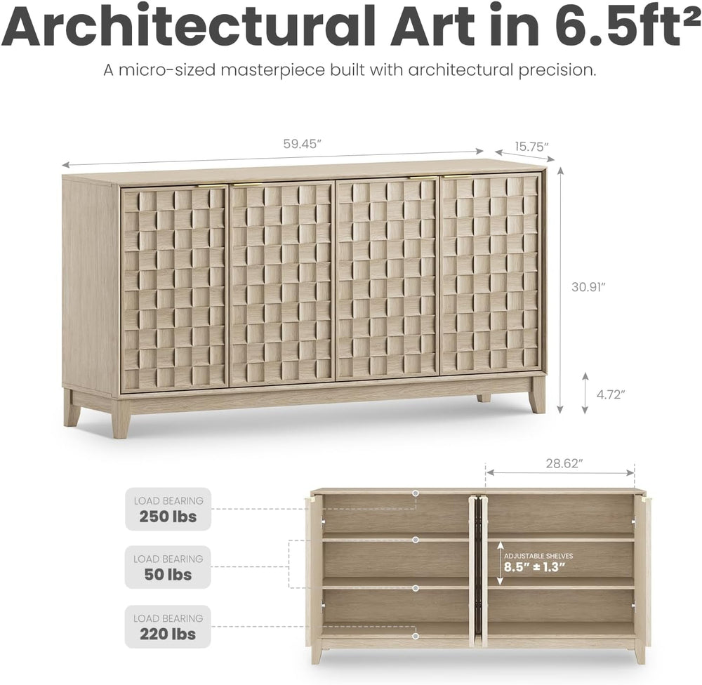 COLAMY 60" Sideboard Buffet Cabinet with Storage, Modern 4-Door Buffet T...