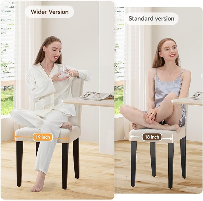 Upholstered Dining Chairs Set of 4, 19 Inches Wide Button Tufted Parsons Dining Chair with Solid Wood Legs, Modern Fabric Side Chair for Dining Room/Kitchen/Restaurant/Hotel- White Wider