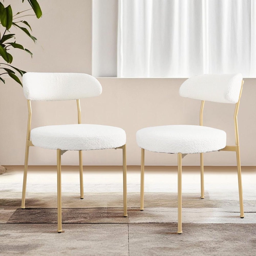 Dining Table and Dining Chair Set 23.6" White Round Table&2 Boucle U...