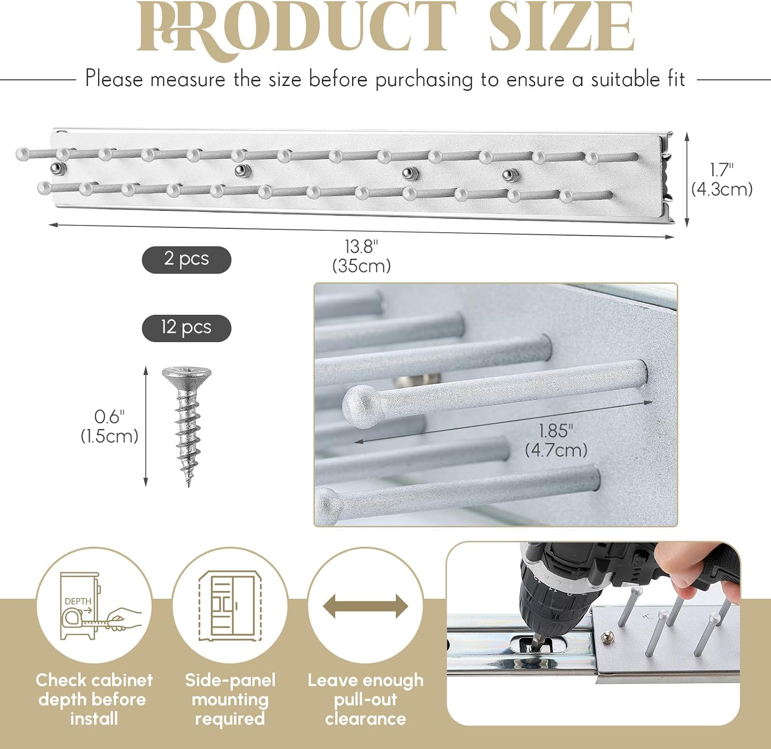 Blulu 2 Pcs 13.8'' Sliding Tie Rack Hangers for Closet, 25(Total 50) Tie Pull Out Wall Mounted Extending Sturdy Metal Belt Organizer Holder for Men Belt Storage, Sliver