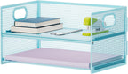 Marbrasse 2 Tier Paper Organizer Letter Tray, Mesh File Organizer with Handle, Paper Sorter Desk Organizer for Home Office Supplies - Blue