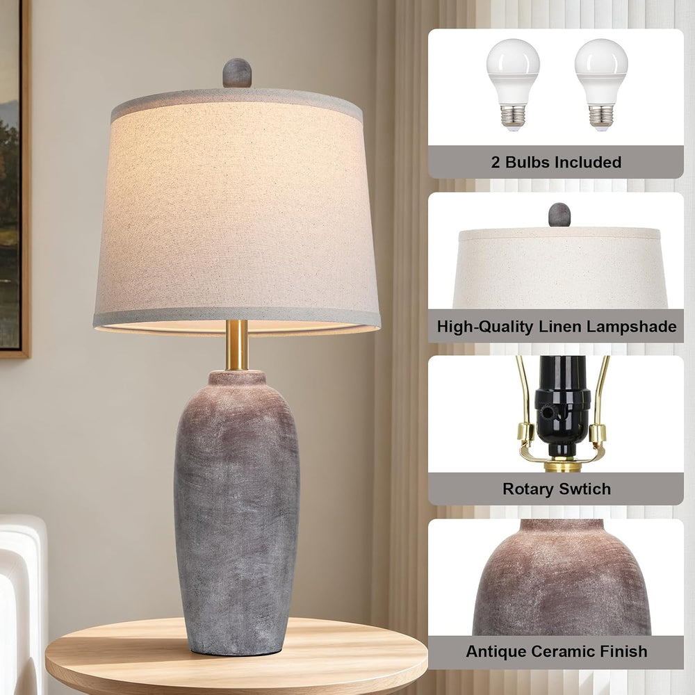 26 Inch Farmhouse Ceramic Jar Table Lamps Set of 2, Bedside Lamps