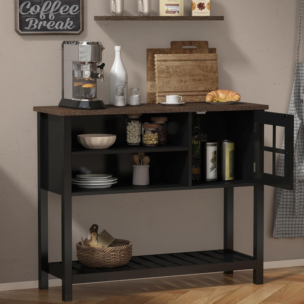 ChooChoo Farmhouse Coffee Bar Cabinet, 40" W Buffet Cabinet with Glass Door