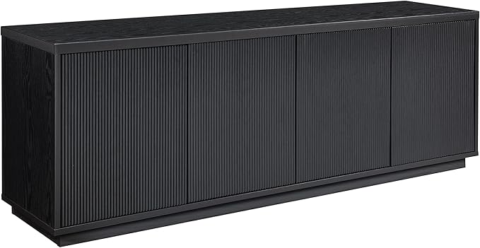 Henn&Hart Fluted TV Stand for TVs up to 75" with 2 Concealed Ribbed Storage Cabinets and Adjustable Shelves for Living Room, Family Room, or Office, Natural Black