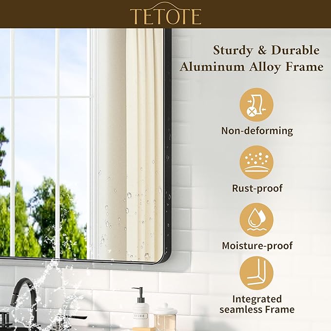 TETOTE Black Bathroom Mirror 22 x 30 Matte Black Metal Framed Vanity Mirror, ...