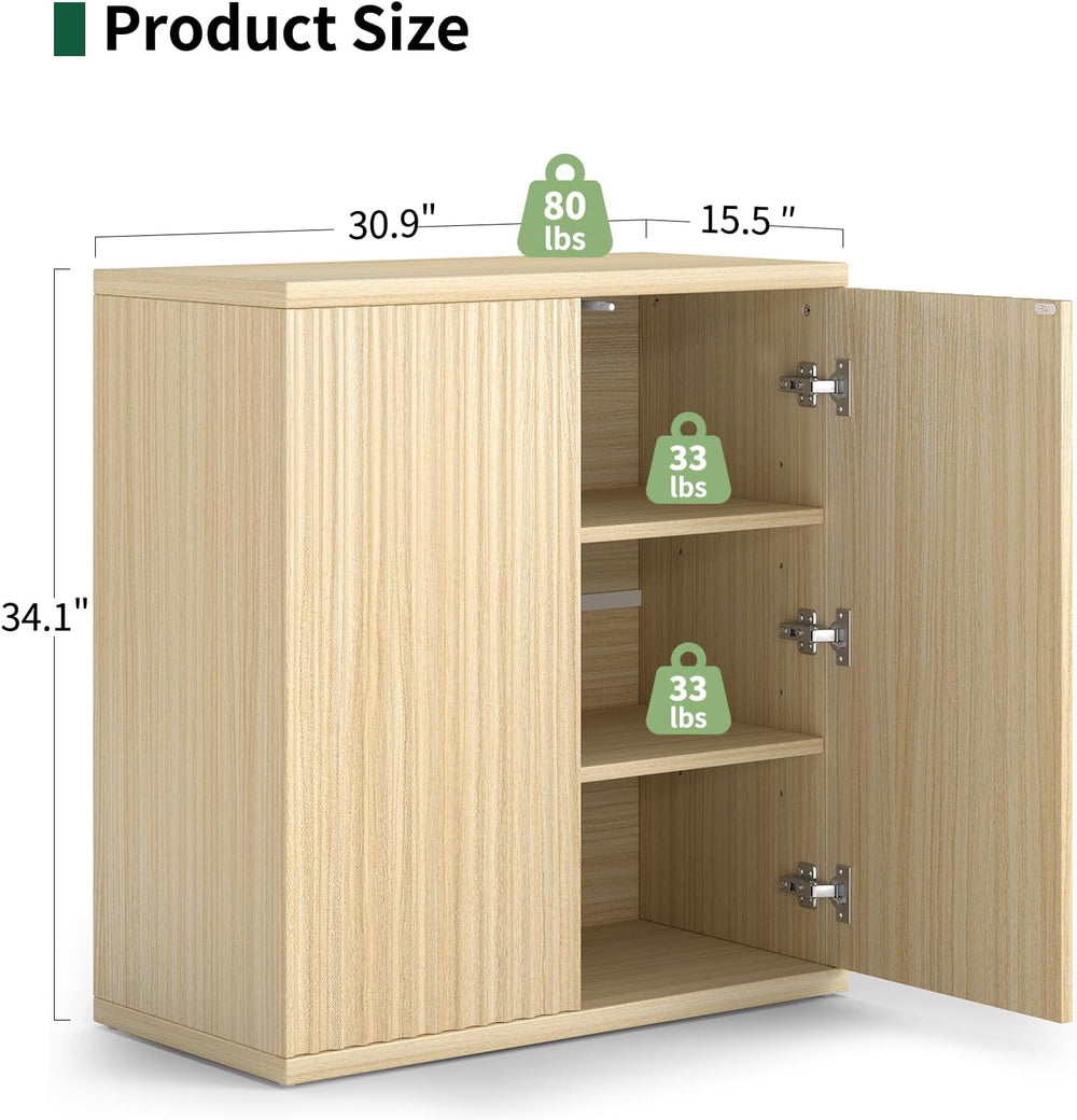Fluted Sideboard Buffet Cabinet with Storage, Wood Sideboard Cabinet with Doo...