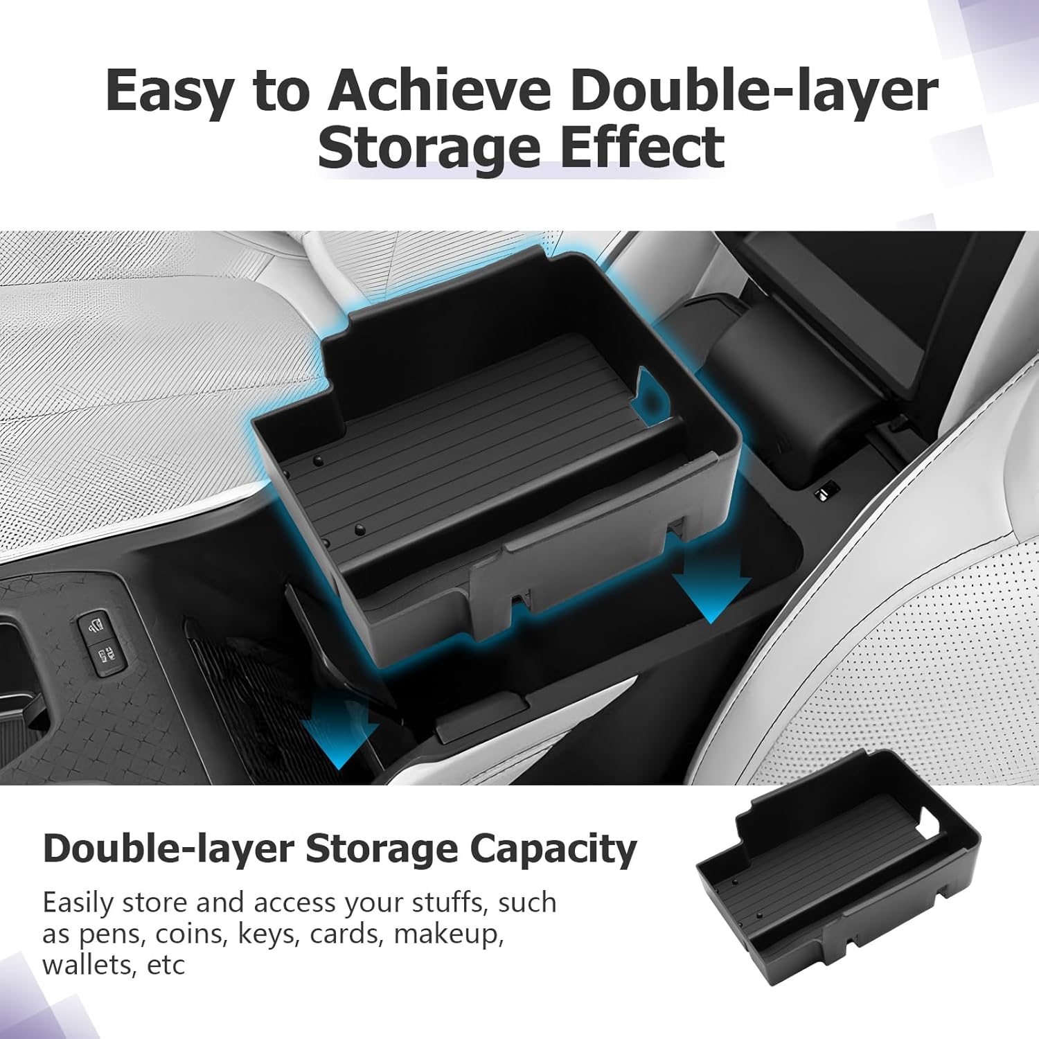 LUWU 2025 Wagoneer S Center Console Organizer for 2025 J eep Wagoneer S Accessories Armrest Console Storage Box Insert Tray ABS Material Black-Trim