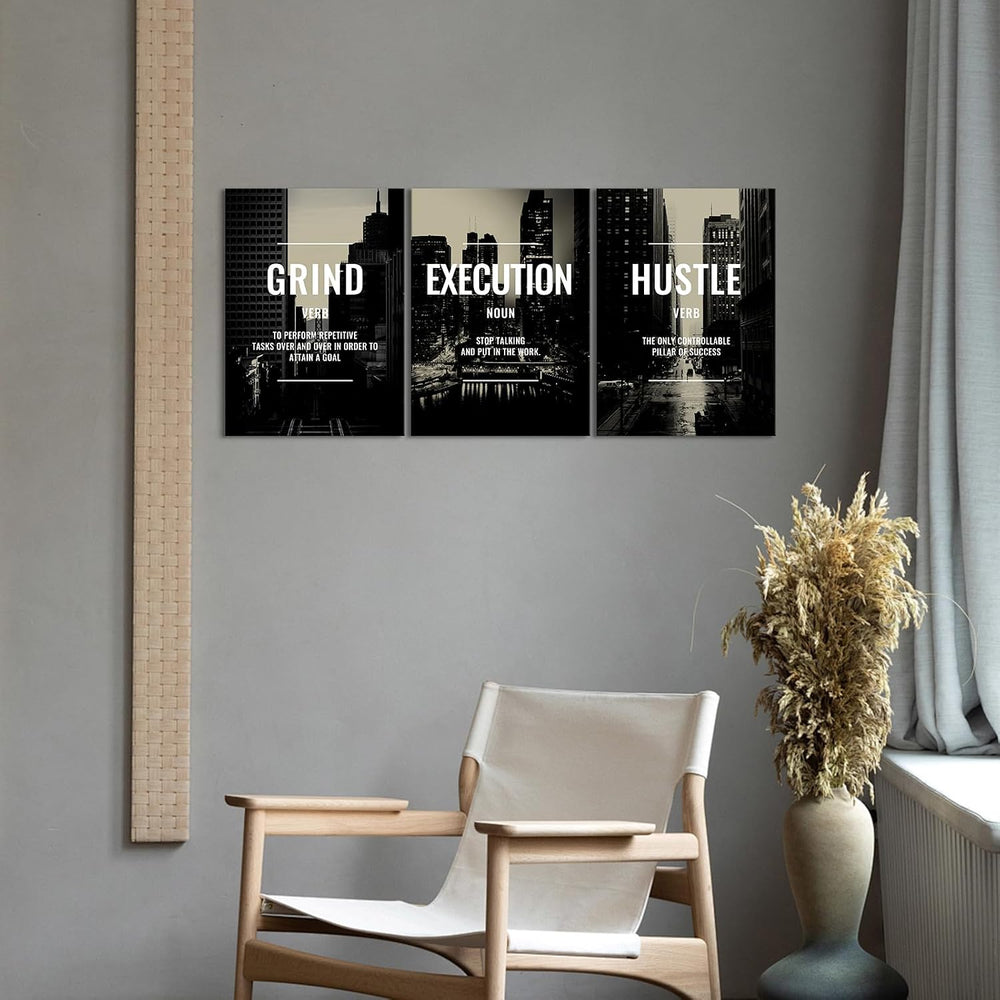 Xbolu Motivational Wall Decor Framed Grind Hustle Execution Wall Art Inspirat...