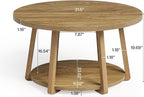 LITTLE TREE Round Coffee Table, 2-Tier Center Table with Storage | Wooden Legs, 31.5 Dia. x 19.6 H Inches, Easy Assembly, Circle Coffee Tables for Living Room, Bedroom