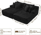 83” Oversized Double Chaise Lounge Chair Boneless Cloud Sofa Bed,Black | Double Lounge Chaise, Boneless Loveseat Sofa, Corduroy Chaise Lounge, Deep Seat Sleeper Couch for Living Room, No Assembly
