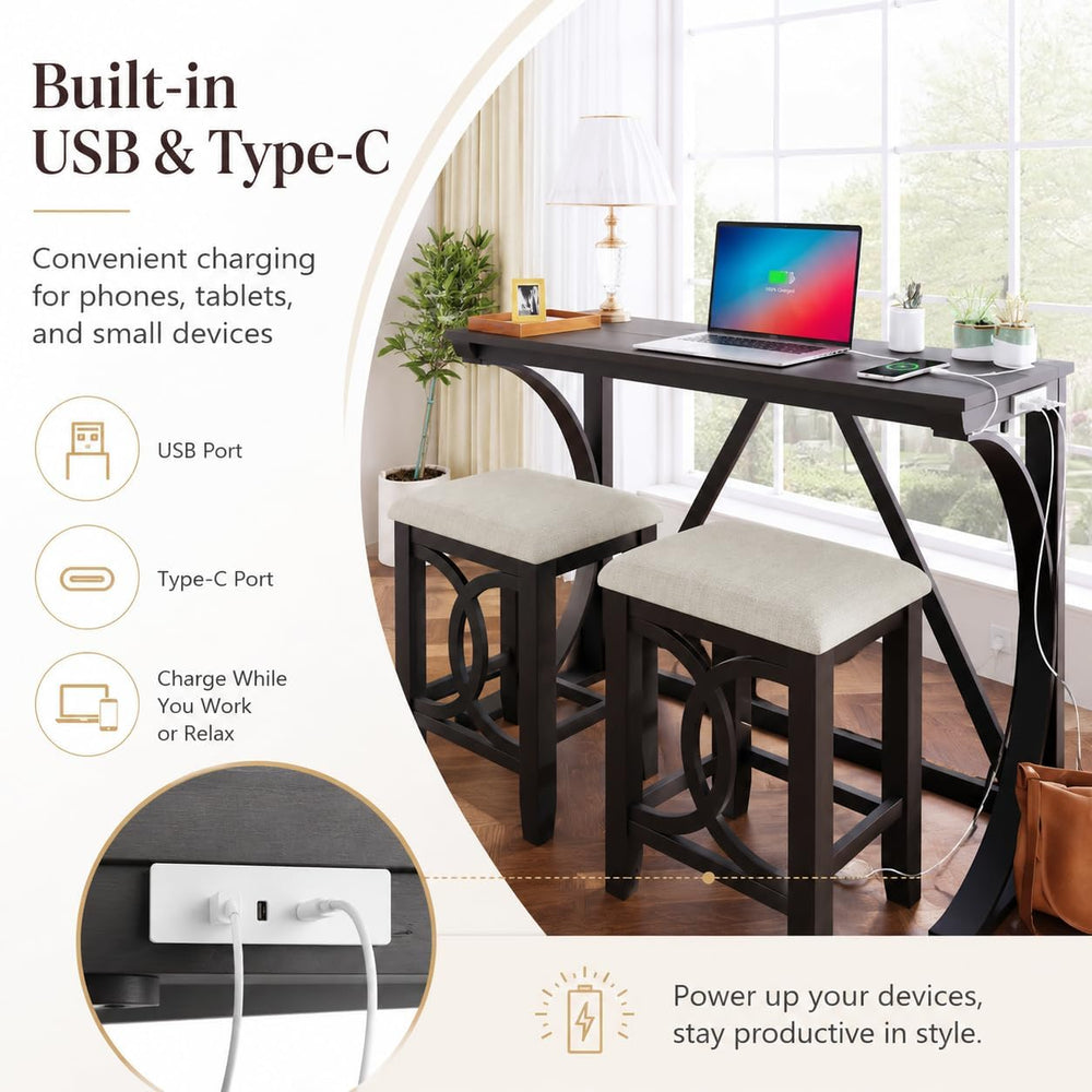 48" Bar Table and Chairs Set, Dining Table and Chair Sets, 3 Piece Count...