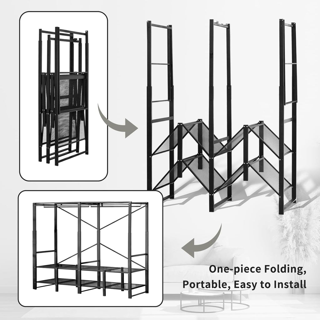 Portable Closet Rack Heavy-Duty Foldable Garment Racks with Cover 1200lbs Enclosed Wardrobe Closet with Independent Area for Hanging Clothes Storaging of Bedding (75in*20in*67in)