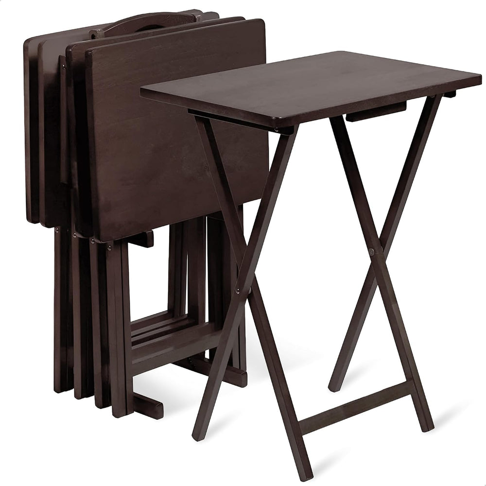 PJ Wood Espresso - 5-Piece TV Tray Table Set - Folding with Storage Rack | So...