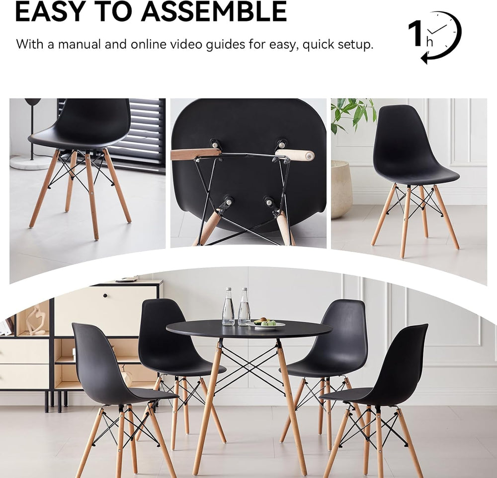 5-Piece Round Dining Set, 35.5" Black Table Chairs Set of 4 | Kitchen Ta...