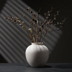 7.8 Inch White Ceramic Vase, Rustic Farmhouse Décor | Round stone-look finish, fits dried flowers, greenery, table centerpieces, weddings, holidays, bathroom, and entryway