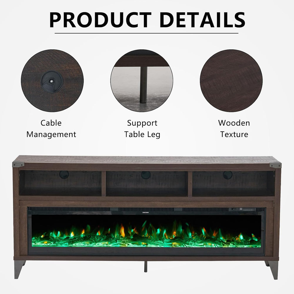 LUXOAK 65" Farmhouse TV Stand with 60" Electric Fireplace for TVs u...