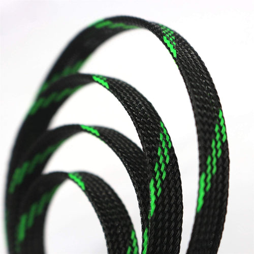 30ft PET Expandable Sleeving Wire Cable Sleeve (3/5", Green&Black)