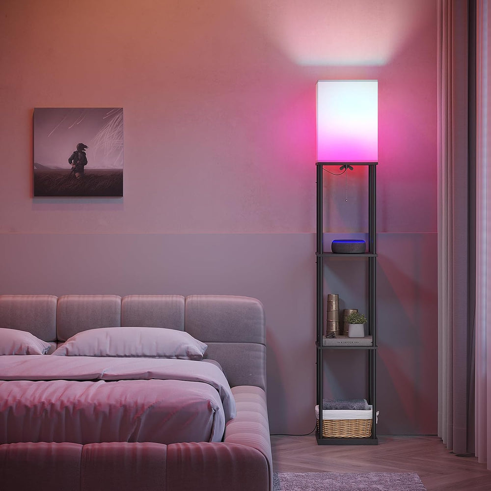 SUNMORY Floor Lamp with Shelves, Smart APP Control Standing Lamps with RGB Bu...