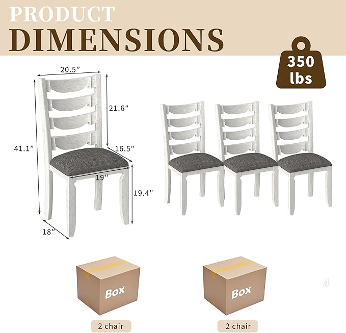 Solid Wood Dining Chair Set of 4, Kitchen Dining Room Chair with Upholstered Cushion & Wooden Legs, Modern Wood Side Chairs for for Kitchen, Washed Gray