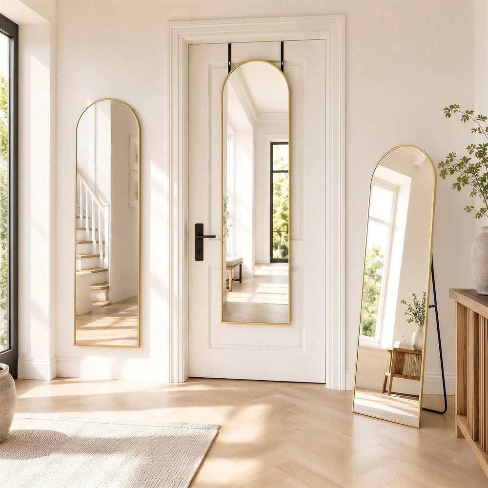 15"x 56" Over The Door Mirror, Arched Full Length Mirror with Floor...