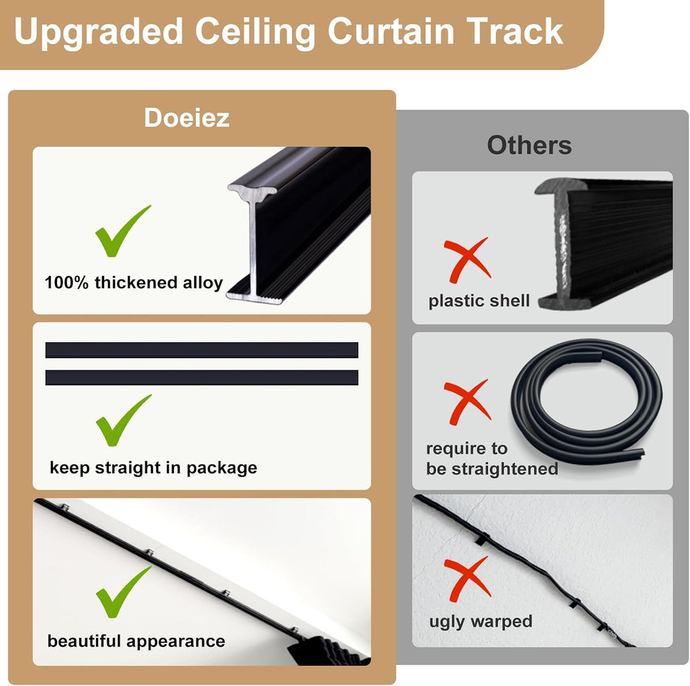 Room Divider Blackout Curtains Flexible Sliding Tracks Sets Ceiling Mounted R...