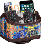 PUSU 360°Rotatable Remote Control Holder, PU Leather TV Remote Holder Caddy for Table, Bright and Colorful Art Supply Organizer Pen Holder, Multi-Functional Desk Organizer Living Room Office Decor