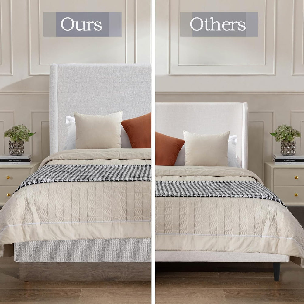 53" Majestic Wingback Bed Frame Queen - Premium Cream White Boucle Uphol...