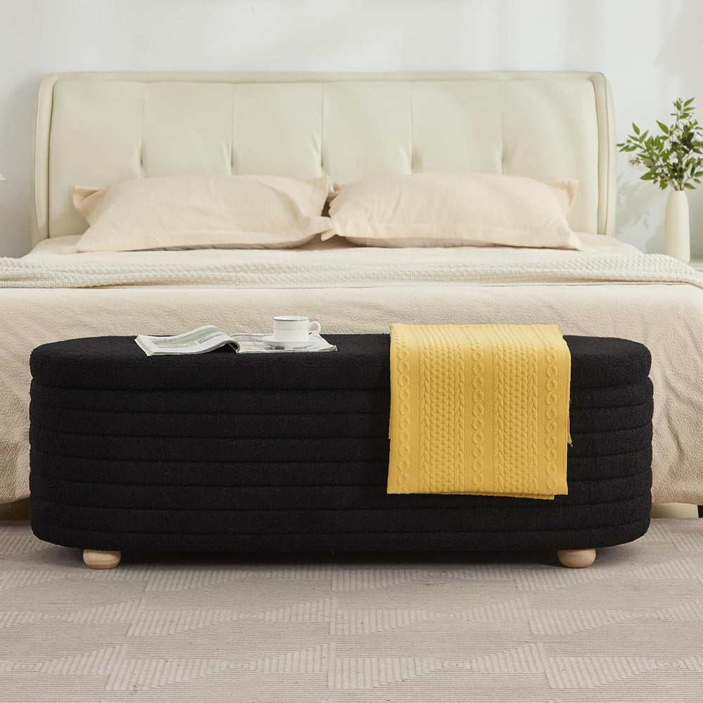 53" Storage Bench Teddy Ottoman Bench Upholstered Fabric Bench End of Be...