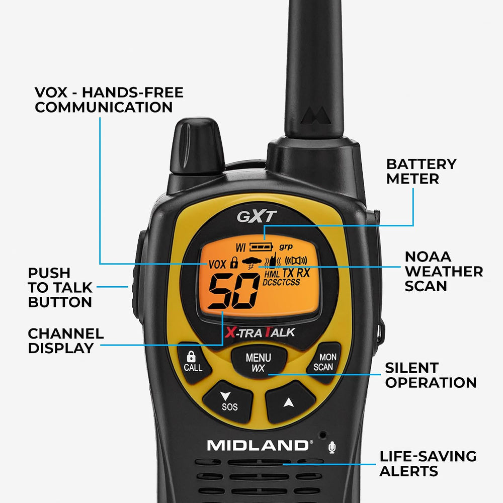 Midland GXT1030VP4 GMRS Two-Way Radios with Headsets, Hi-Vis Yellow, 2 Pack