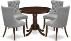 East West Furniture ANDA5-AWA-27 5 Piece Kitchen Table & Chairs Set Includes a Round Dining Table with Pedestal and 4 Polyester Fabric Upholstered Chairs, 36x36 Inch, Antique Walnut
