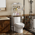 3-Tier Over-The-Toilet Storage Shelf,Heavy-Duty Adjustable Bathroom Rack with 2 Mesh Baskets,Toilet Paper Holder & Hooks,Space-Saving Organizer for Bathroom,10”D x 24”W x 66”H,White