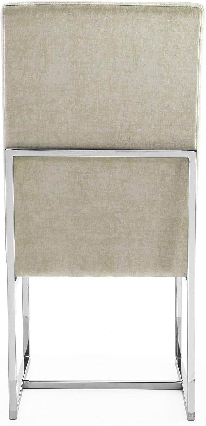 Manhattan Comfort Element Modern Velvet Dining Chairs, High Density Foam, Chrome Finish Stainless Steel Frame, High-Back, Fully Assembled Industrial Chic Accent Furniture, Set of 1, Champagne
