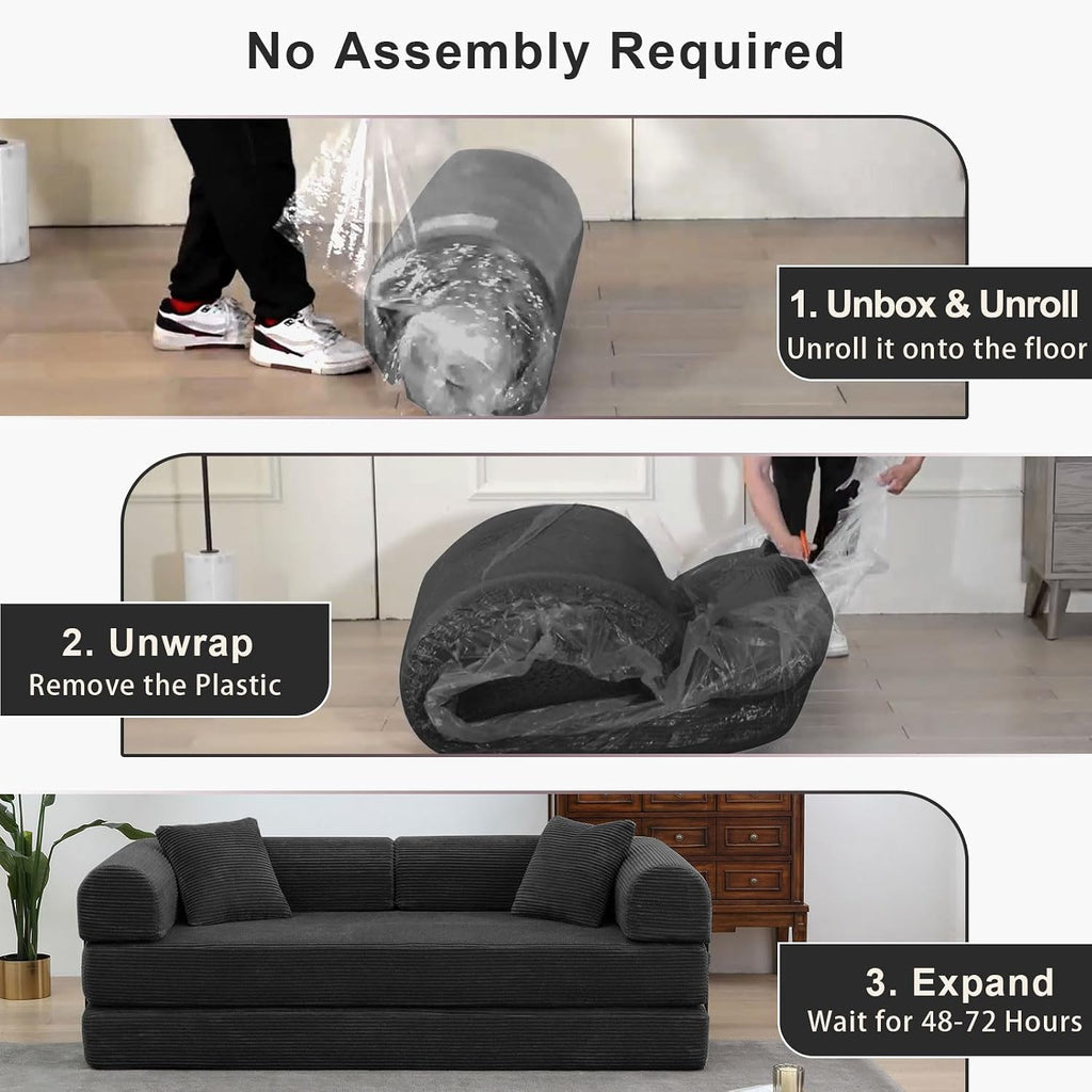 JJJ 78 inch Boneless Sofa Bed Sleeper Couch | Versatile Futon Sofa, Corduroy Fabric, Convertible Couch Bed, No Assembly
