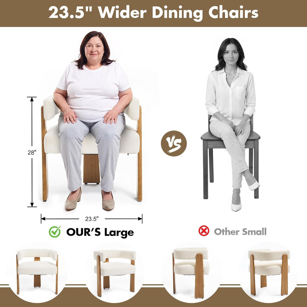 Hyfirm Set of 4 Modern Boho Barrel Dining Chairs with Wood Legs, White Uphols...