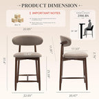 COLAMY Mid-Century Modern Upholstered Counter Height Bar Stools Set of 6, Kitchen Island Stools with Contoured Fabric Seat, Wood Legs, Camel
