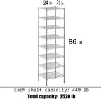 21" Deep x 24" Wide x 86" Height Wire Shelving Kit | 8-Tier | NSF Commercial Storage Rack Unit