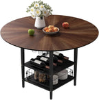 VFK 47 Inch Round Dining Table for 4, Kitchen Table Dining Table, Round Table with 2 Tier Storage Shelves for Home Dining Room,Living Room