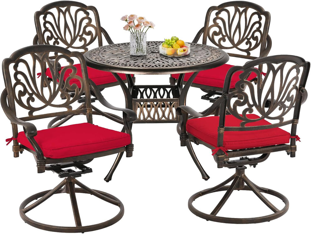 Grepatio 5 Piece Outdoor Dining Set Cast Aluminum Patio Dining Set Table and ...