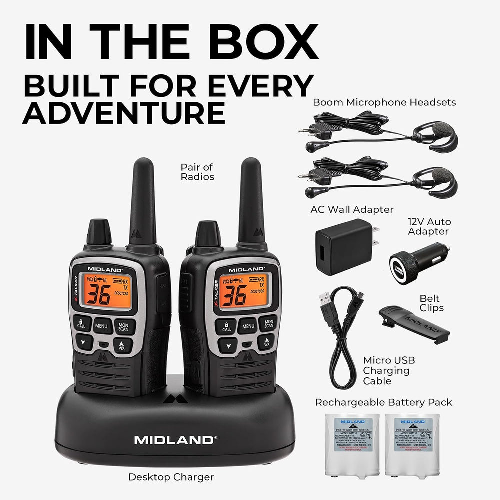 Midland T77VP5 X-Talker FRS Walkie Talkie, Black