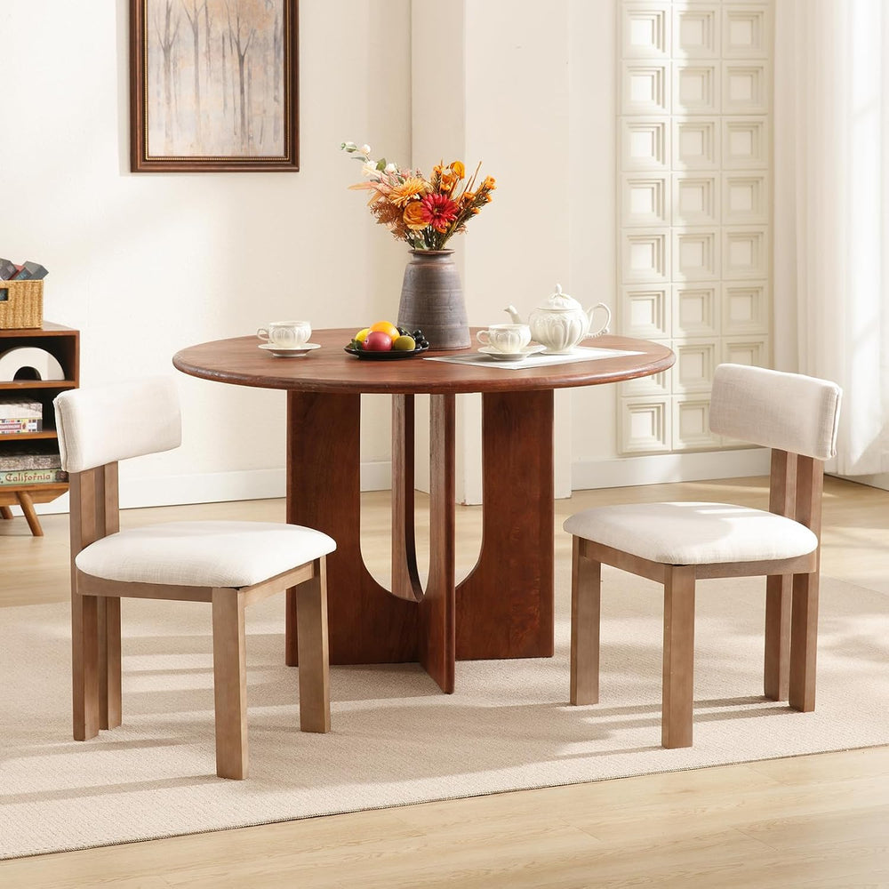 Kmax Farmhouse Dining Chair Set of 6, Linen Fabric Dining Room Chair Curved B...