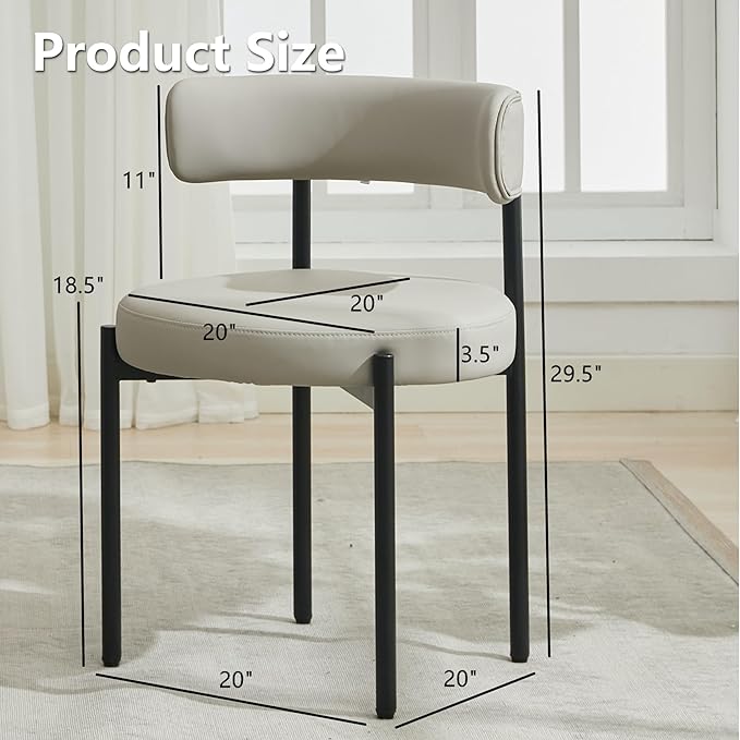 Faux Leather Dining Chairs Set of 4, Mid Century Modern Dining Room Chairs with Barrel Backrest, Upholstered Kitchen Chairs for Dining Room, Restaurant, Beige Grey