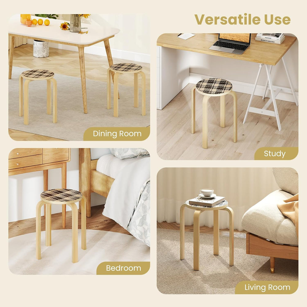 GOFLAME Stackable Wooden Stools Set of 4, 18-Inch Backless Chairs with Round ...