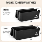 DMoose Cable Management Box - 2 Pack Medium & Large Cord Organizer for Desk & Floor, Cable Organizer Box for Child & Pet - Hider for Tidy Office & Home (Wood Print Lid, Black, Pack of 2)