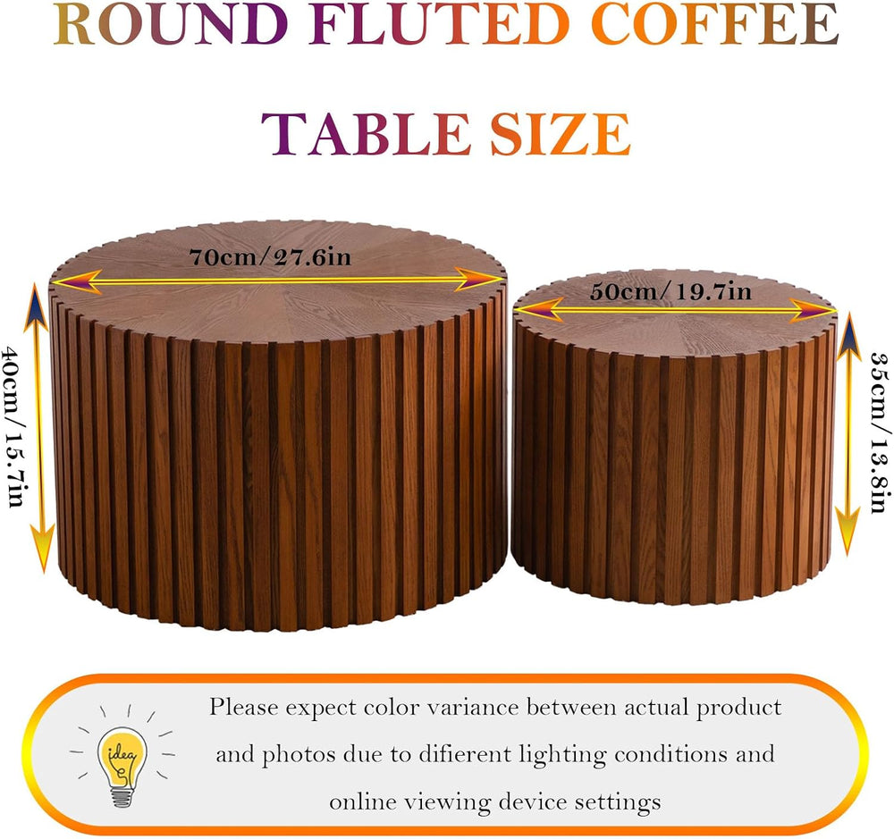 Handcraft Round Nesting Coffee Table (27.6in+19.7in) | Chic Wave Stripe Edge ...