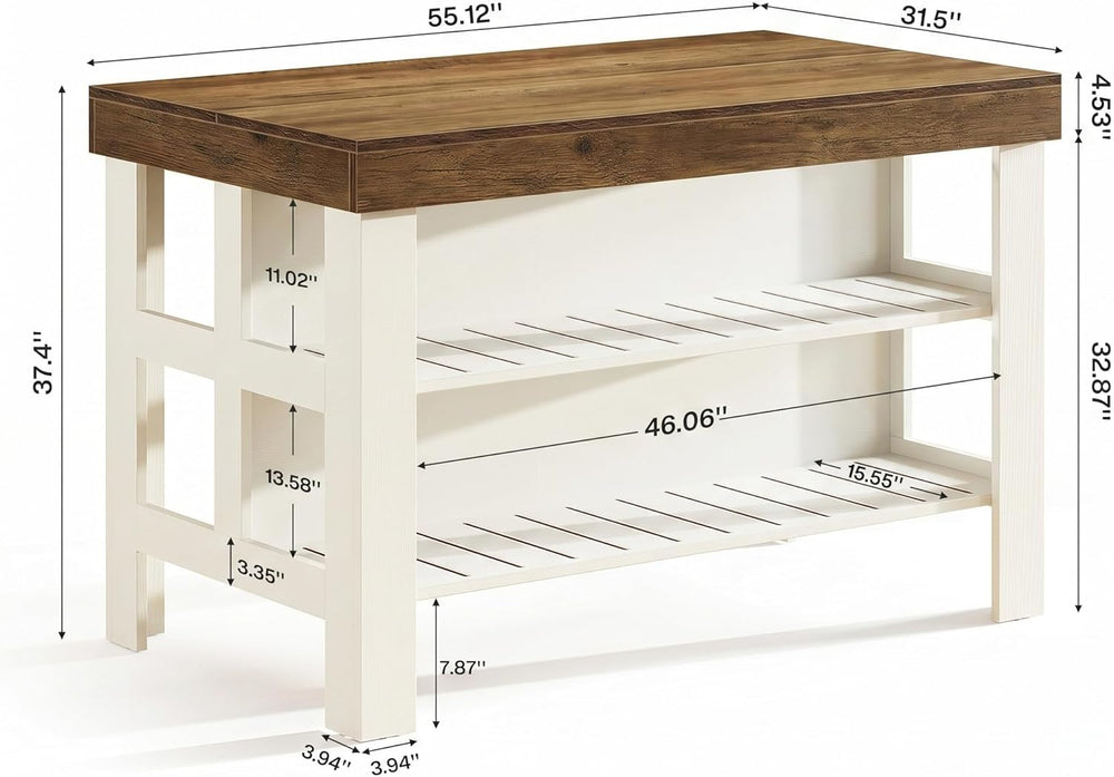 Tribesigns 55.1-Inch Kitchen Island with Seating and Storage, 3-Tier Large Fa...