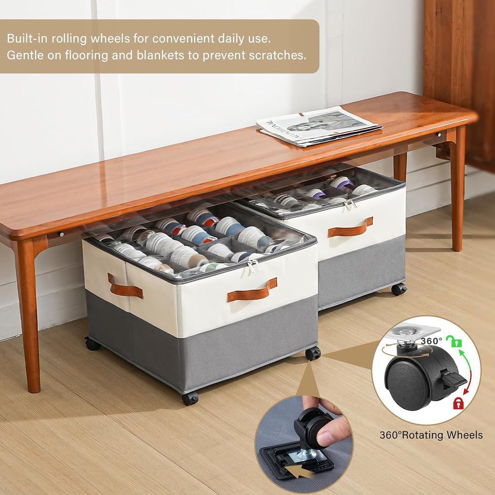 INSTY 2 Pack Shoe Organizer for Closet,Shoe Storage Organizer with Wheels, Fi...
